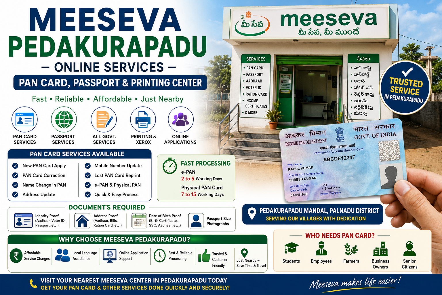 pan card apply service in meeseva pedakurapadu